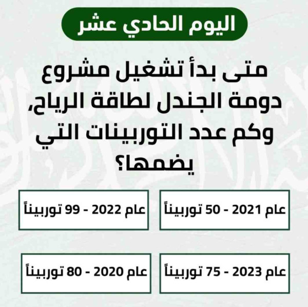 متى بدأ تشغيل مشروع دومة الجندل الطاقة الرياح وكم عدد التوربينات التي يضمها